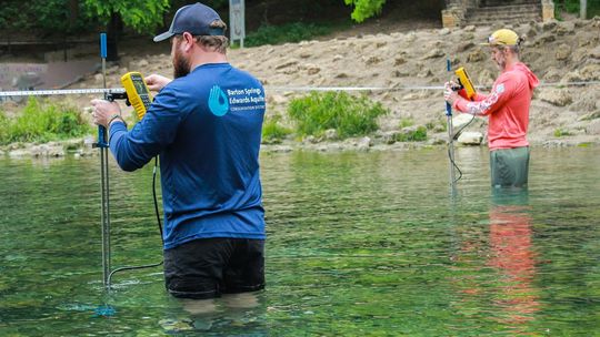 Photos of District staff measuring groundwater levels and springflow Submitted Photo