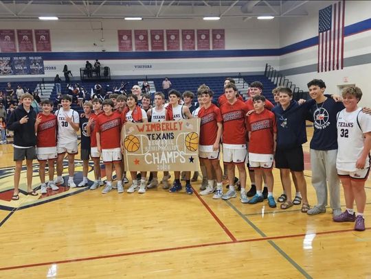 Photo submitted by Wimberley ISD The Texans celebrate capturing the regional semifinal championship after defeating Brownsville Jubilee Titans. It is just the second time in program history Wimberley has won in the regional semifinal round.  