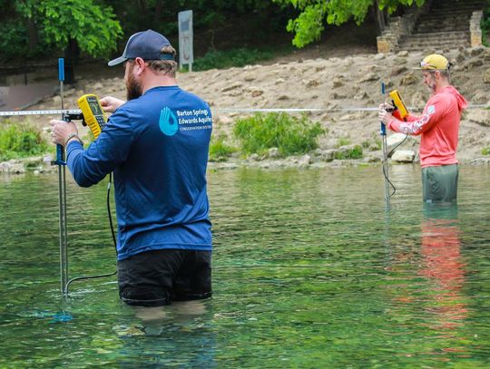 Photos of District staff measuring groundwater levels and springflow Submitted Photo