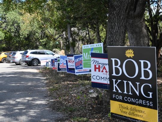 Voting Signs at Wimberley Community Center voting poll.