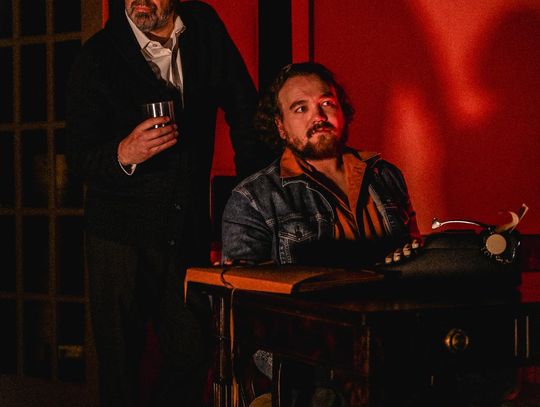 Photo by John Rodgers Deception and betrayal drive the plot twists in Deathtrap opening at the Wimberley Players theatre, February 20. Greg Baglia (standing) plays the role of Sidney, and in the role of Clifford is Taylor Lueckenotte (seated).