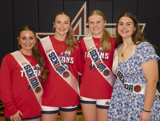 Photo by Julie Albini/albini.smugmug.com Lady Texans defeat Bandera to represent District 26 in the 4A Division playoffs. Pictured are, left to right, Riley Mauk, Bailey Whitten, Reagan Olmer, and Rianah Jackson.