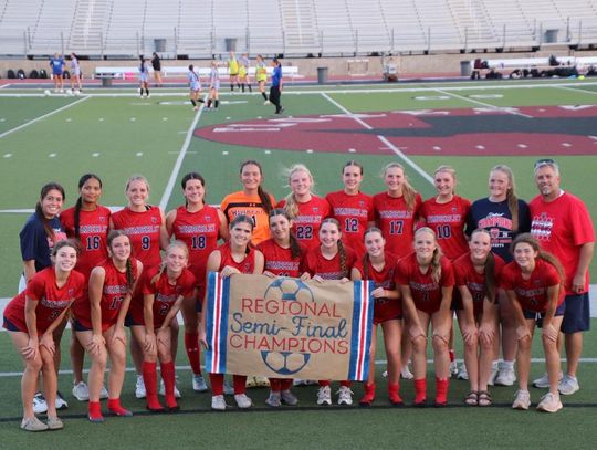 Photo submitted by Wimberley ISD The Texans celebrate their 8-0 win over the Ingleside Mustangs in the regional semifinals. Wimberley will face Corpus Christi London in the regional finals. 