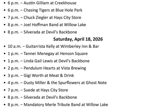 WTX Live Music Calendar April 16-23