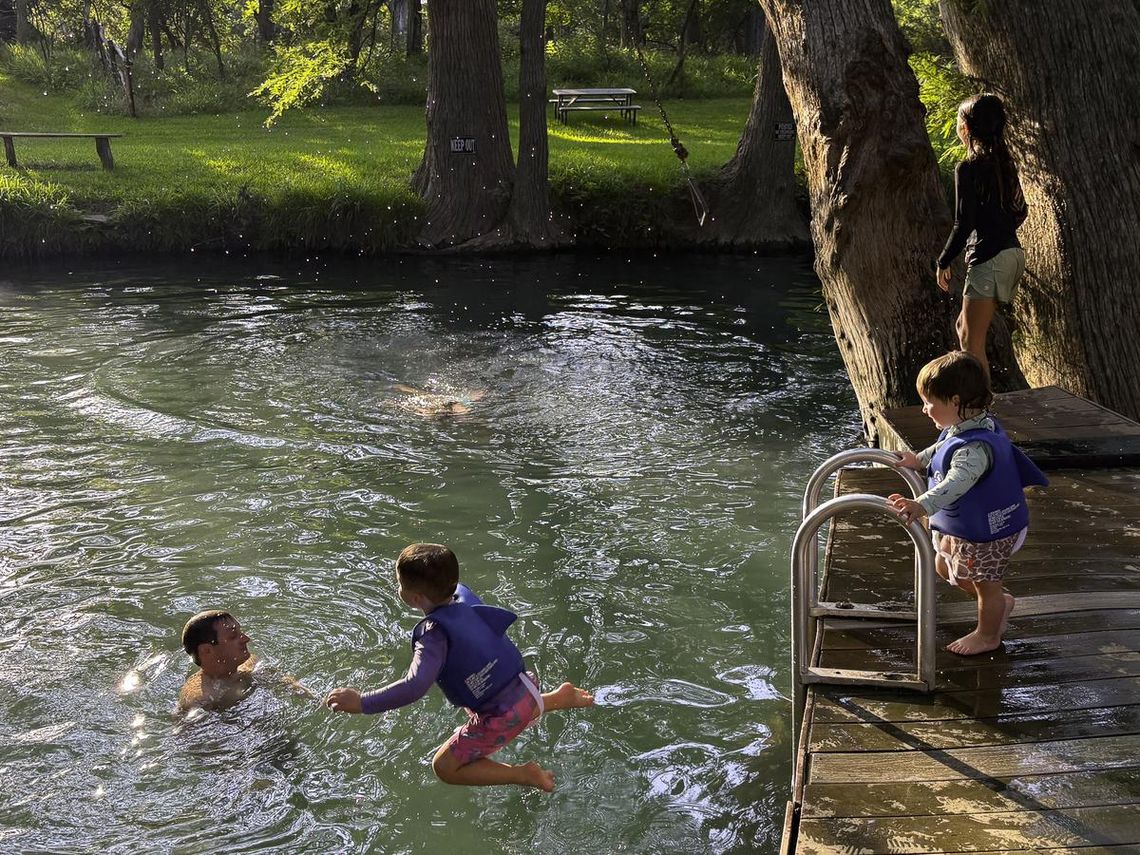 Photo by Teresa Kendrick Wimberley Parks and Rec gets ready for swim season at Blue Hole, May 1.