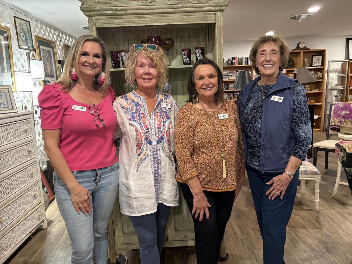 Photo by Teresa Kendrick Pictured from left are WSCAI Community Liaison Leslie B. Johnson, Wimberley Thrift Shop Manager Melody Pruden, and WSCAI Board members Betty Contreras and Linda Germain. 