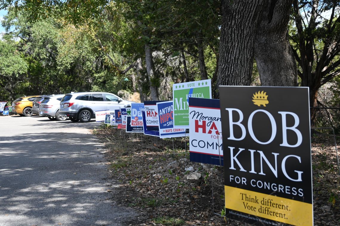 Voting Signs at Wimberley Community Center voting poll.