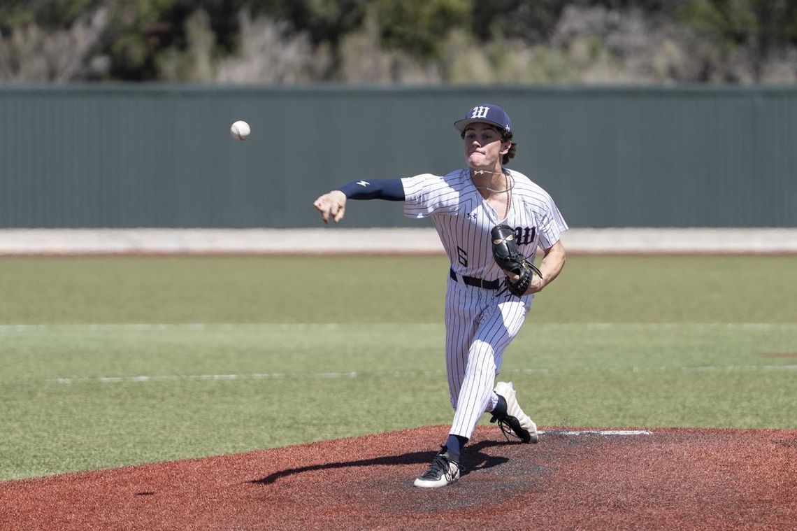 Texans split final non-district games Photo by Julie Albini/albini.smugmug.com Gentry McGinnis, #6, with the pitch