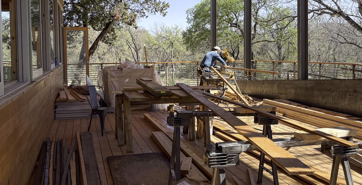 The bar’s pergola-covered outdoor area is still under construction. Photo by...